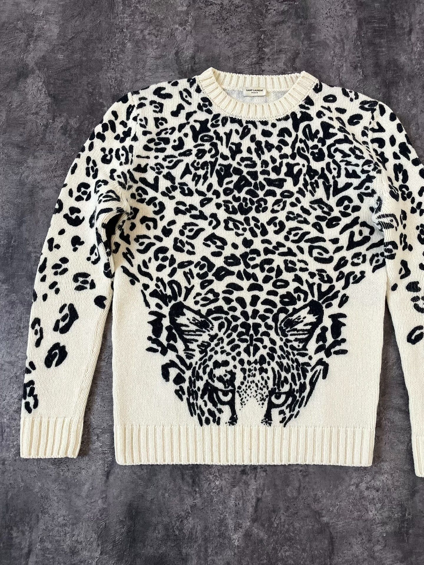 Saint Laurent Paris saint laurent leopard print cream sweater. Size S / US 4 / IT 40 - 2 Thumbnail