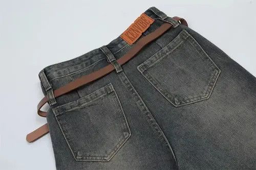Japanese Brand × Jean Stitching washed distressed men's hiphop trendy belted jeans Size US 32 / EU 48 - 4 Thumbnail