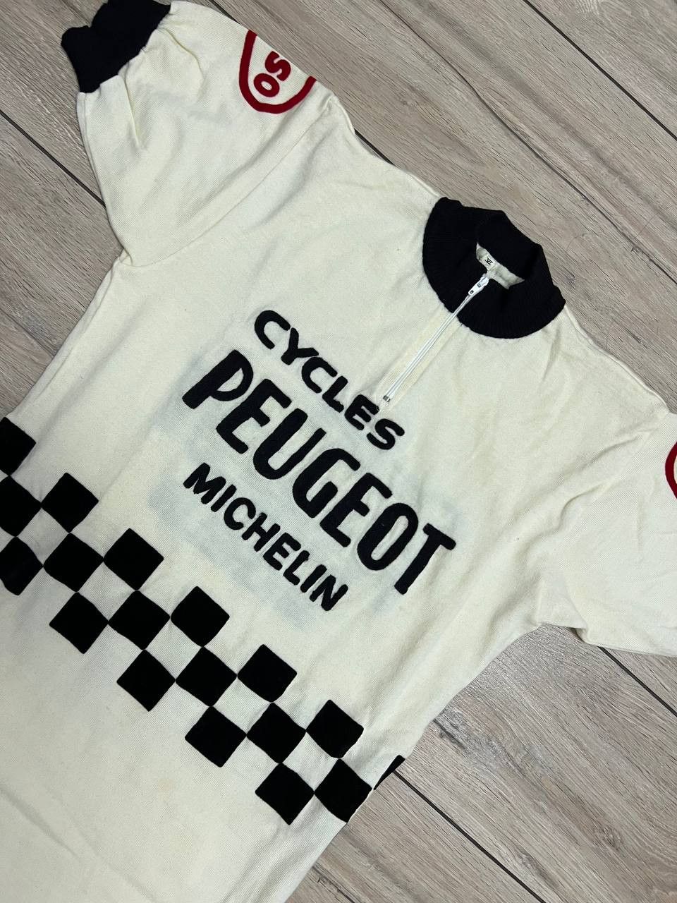 Vintage Peugeot Cycles Michelin Wool Vintage Jersey Bike racing VI Size US L / EU 52-54 / 3 - 6 Thumbnail