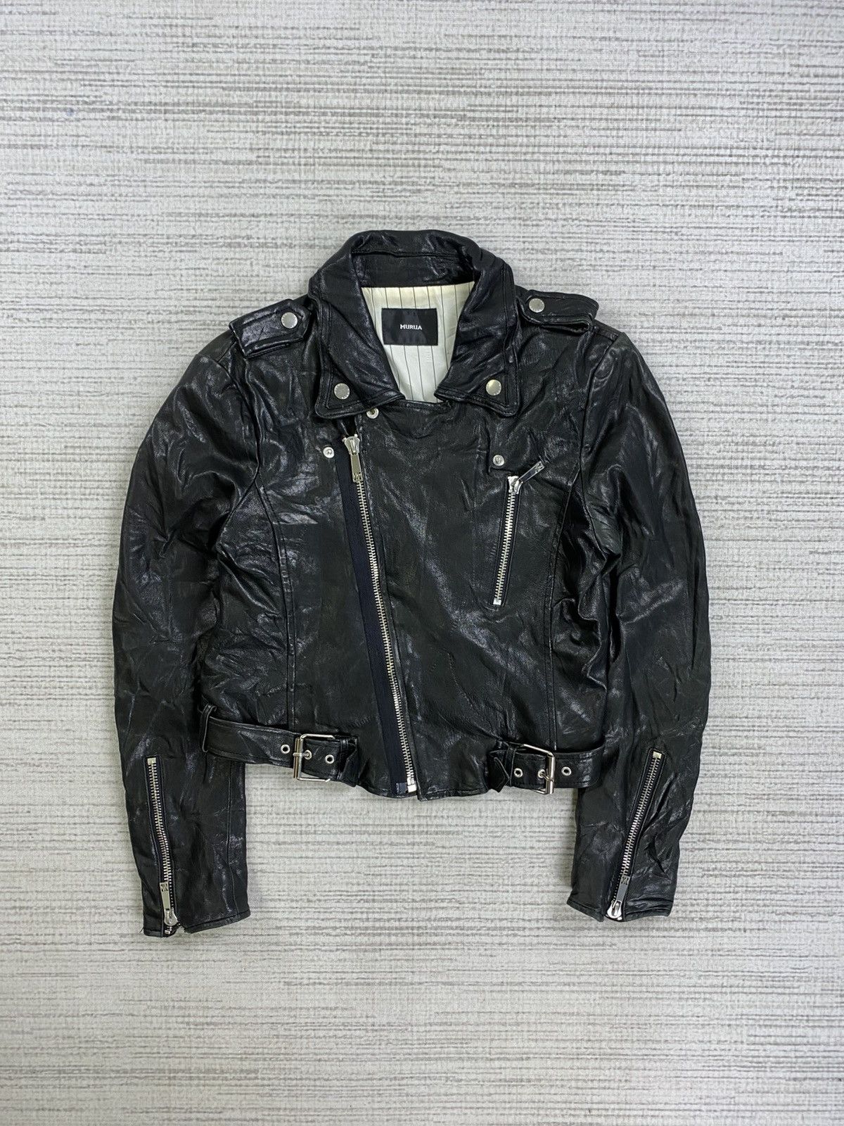 Japanese Brand 🔥Murua Sheepskin Black Cropped Punk Leather Jacket Size S / US 4 / IT 40 - 5 Thumbnail