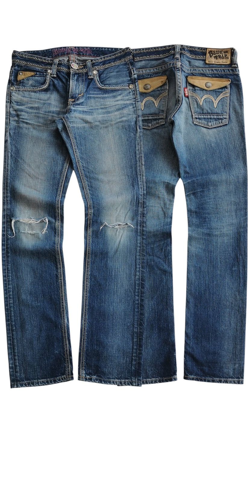 Edwin Edwin Blue Trip Leather Trim Distressed Jeans Size 29" - 1 Thumbnail