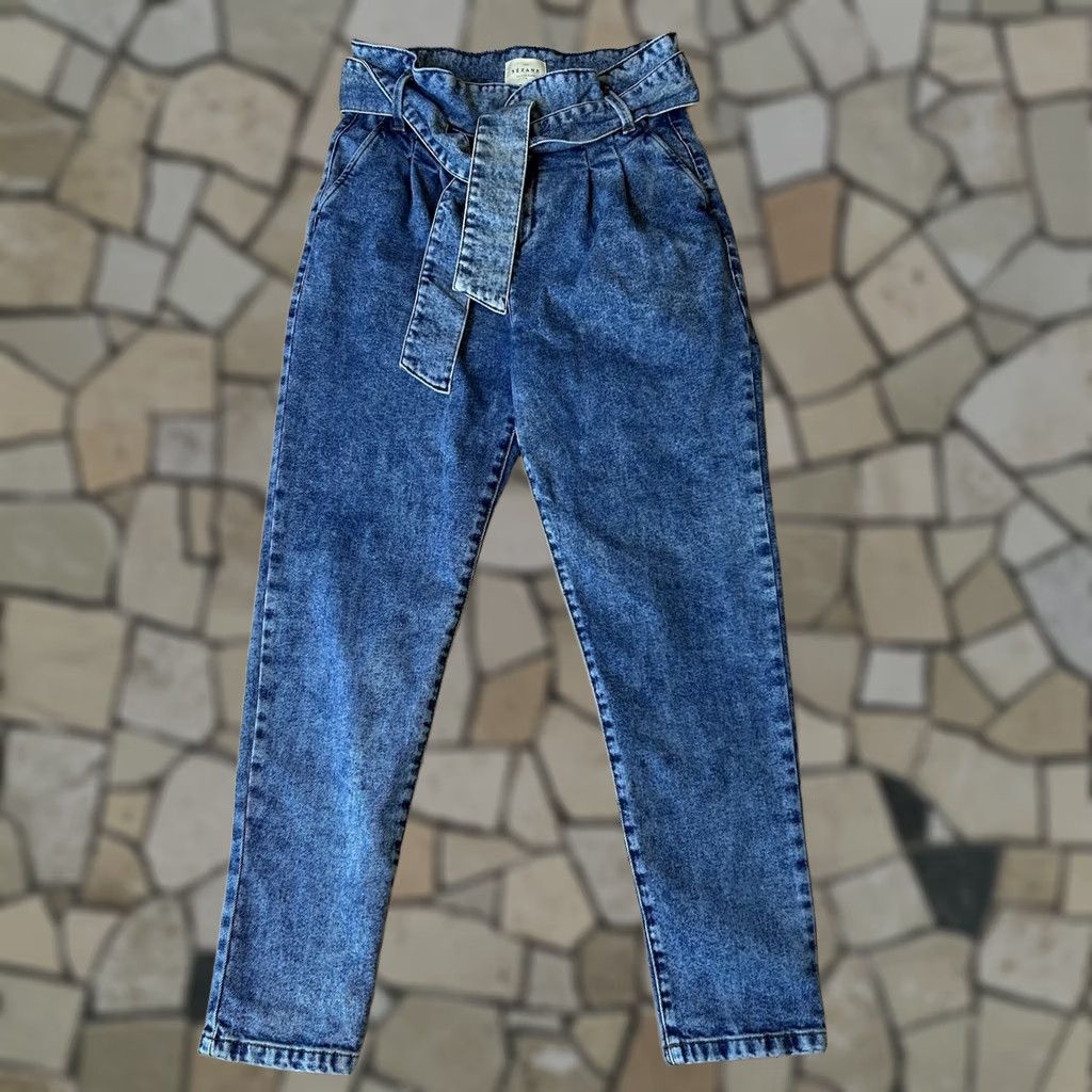 Vintage VINTAGE: No Sézane Austin Trousers Blue Denim Paperbag Tie Waist Women FR 38 Jeans Slim? No Size 26" / US 2 / IT 38 - 1 Thumbnail