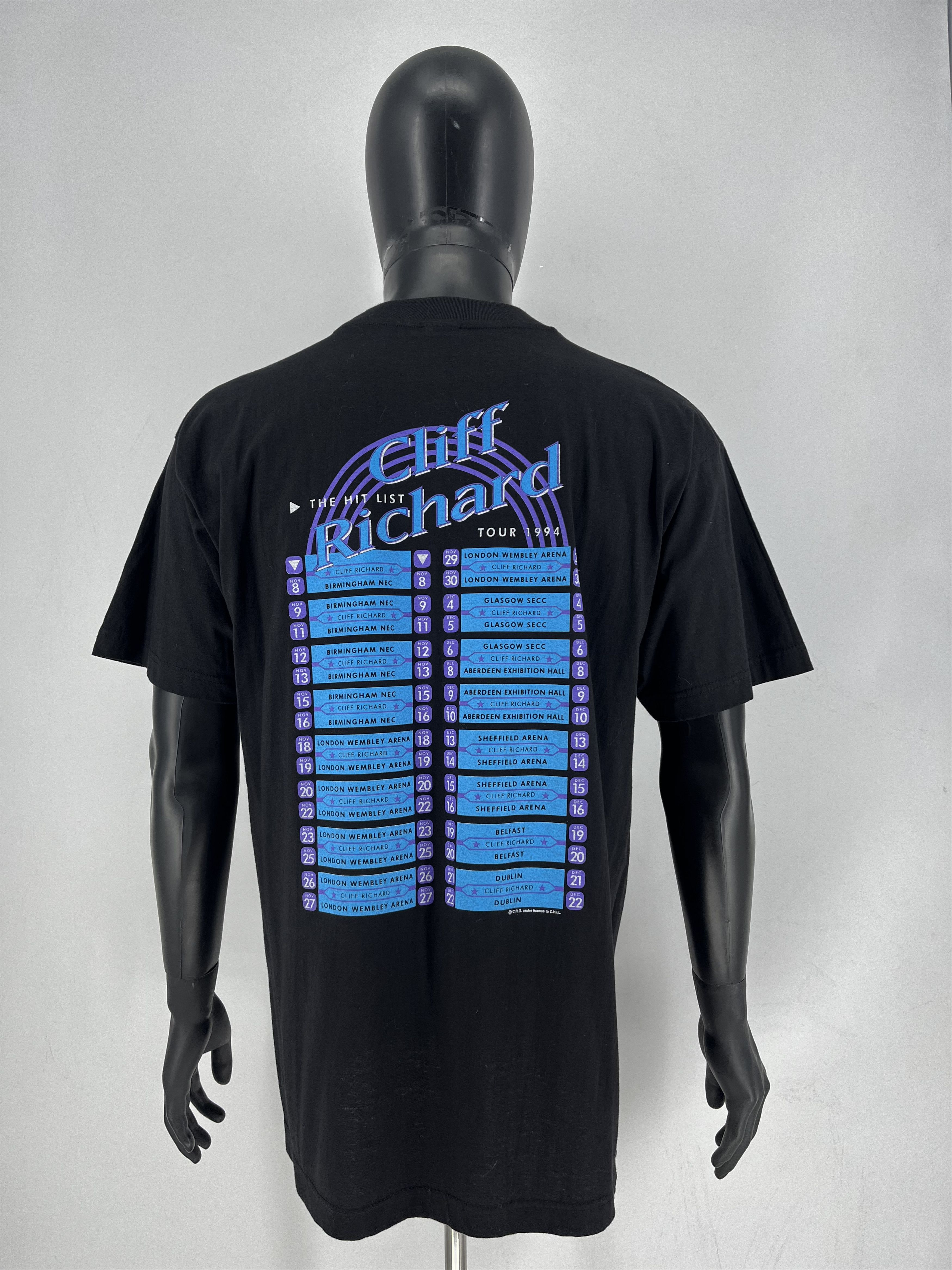 Band Tees Cliff Richard Tour 1994 Hit List Graphic Print Black Mens Size US L / EU 52-54 / 3 - 10 Thumbnail