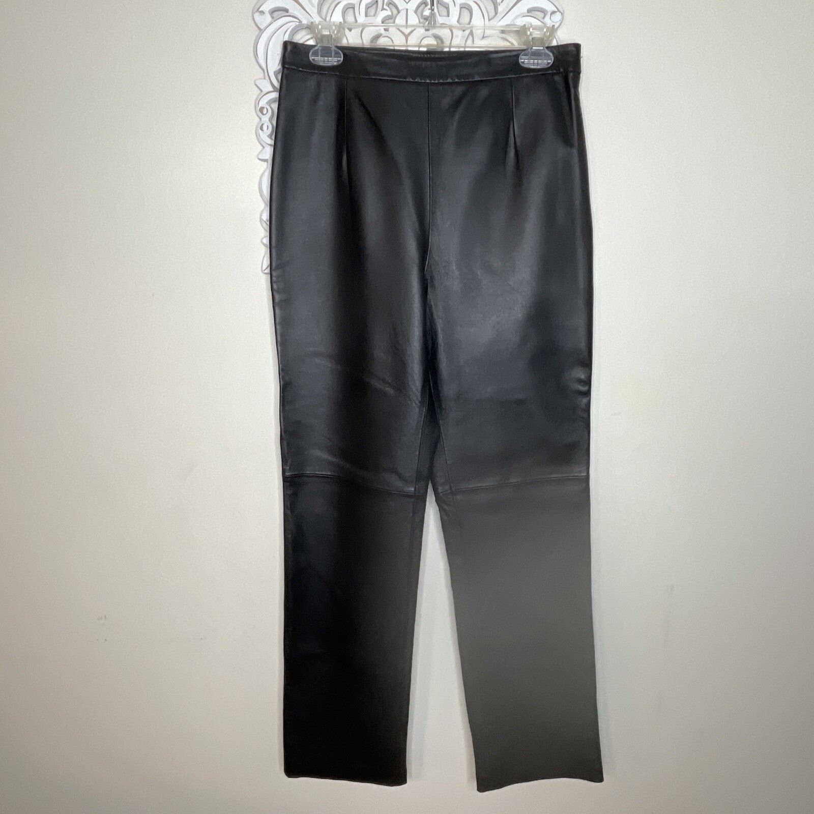 Other CLIO Leather Pants 8 Side Zip & Button Polyester Lined BLACK Size 30" / US 8 / IT 44 - 2 Thumbnail