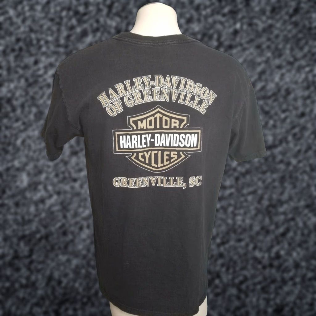 Harley Davidson VINTAGE Harley-Davidson Black Patriotic T-Shirt Adult Large American Eagle Double-Sided Mens Size US L / EU 52-54 / 3 - 1 Thumbnail