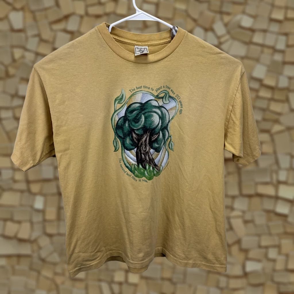 Vintage VINTAGE Alore T-Shirt Men 2XL Yellow Short Sleeve Crew Neck 90s Hippie Nature Logo Earth Foundation Fashion Shirt Size US XXL / EU 58 / 5 - 1 Thumbnail