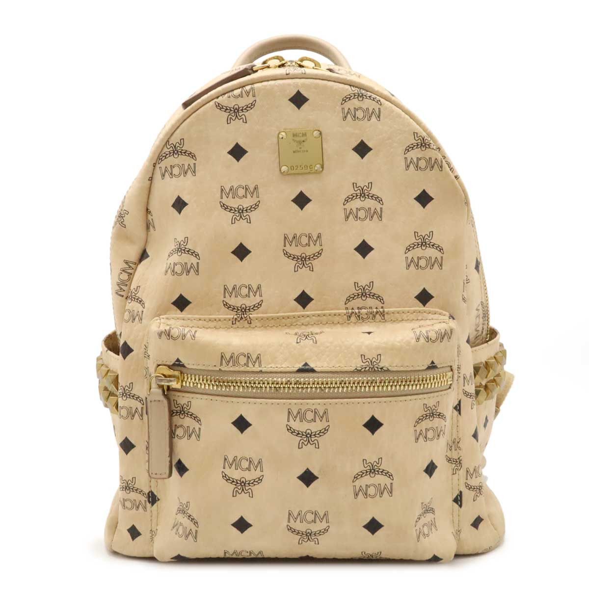 MCM MCM MCM Visetos Leather Studs Backpack MMK65VEIG001 Leather Backpack MMK65VEIG001 DUTY FREE for USA Size ONE SIZE - 1 Thumbnail