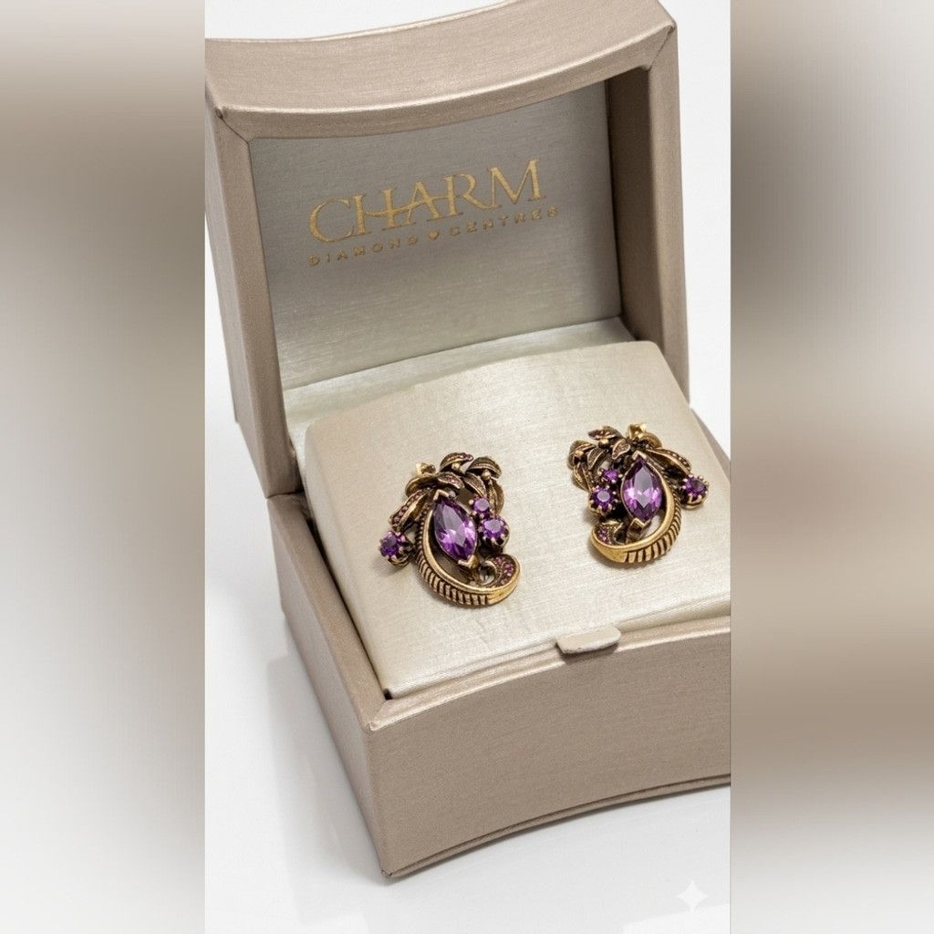 Other Vintage Coro Mid-Century Amethyst Purple Rhinestone Earrings Size ONE SIZE - 5 Thumbnail