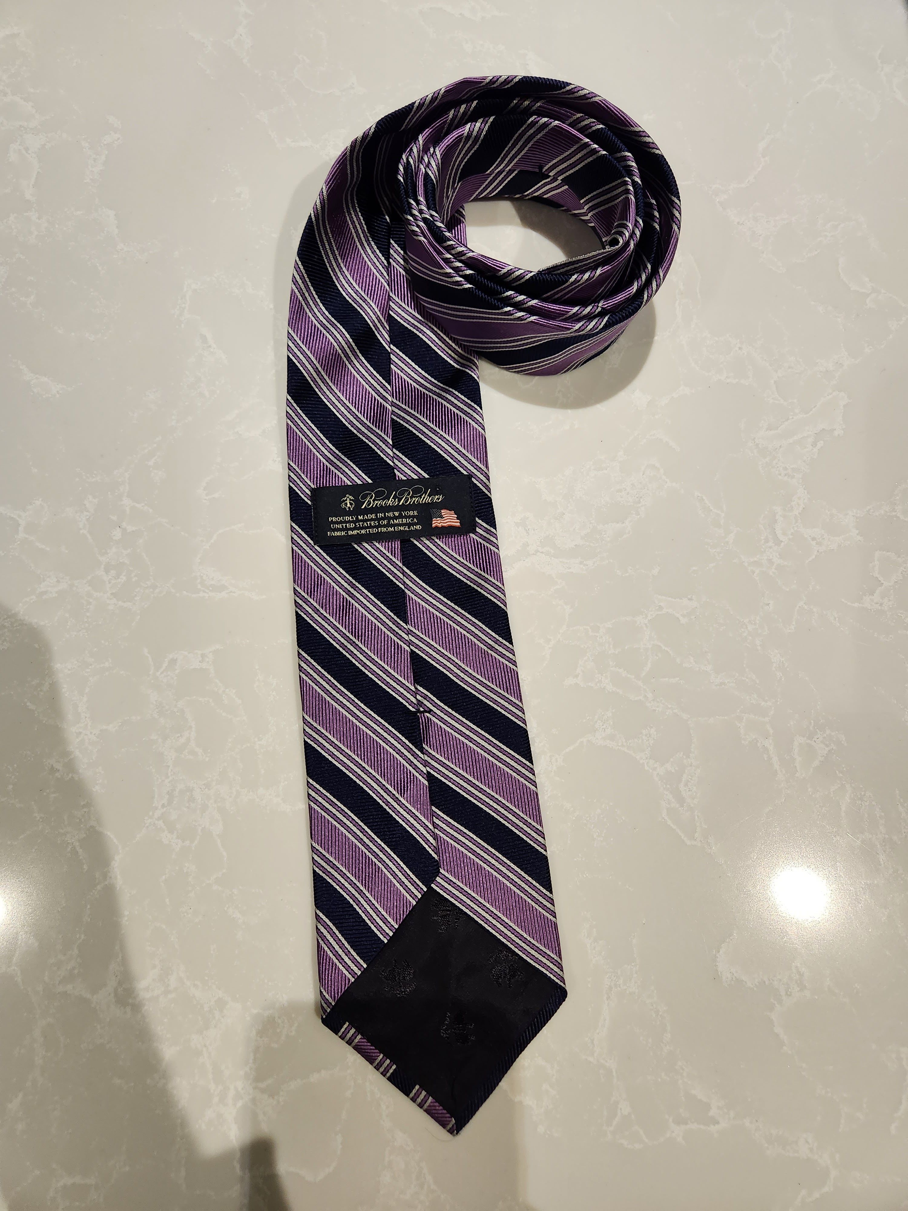 Brooks Brothers Blue Purple Silver Striped 100% Silk Tie Size ONE SIZE - 4 Thumbnail