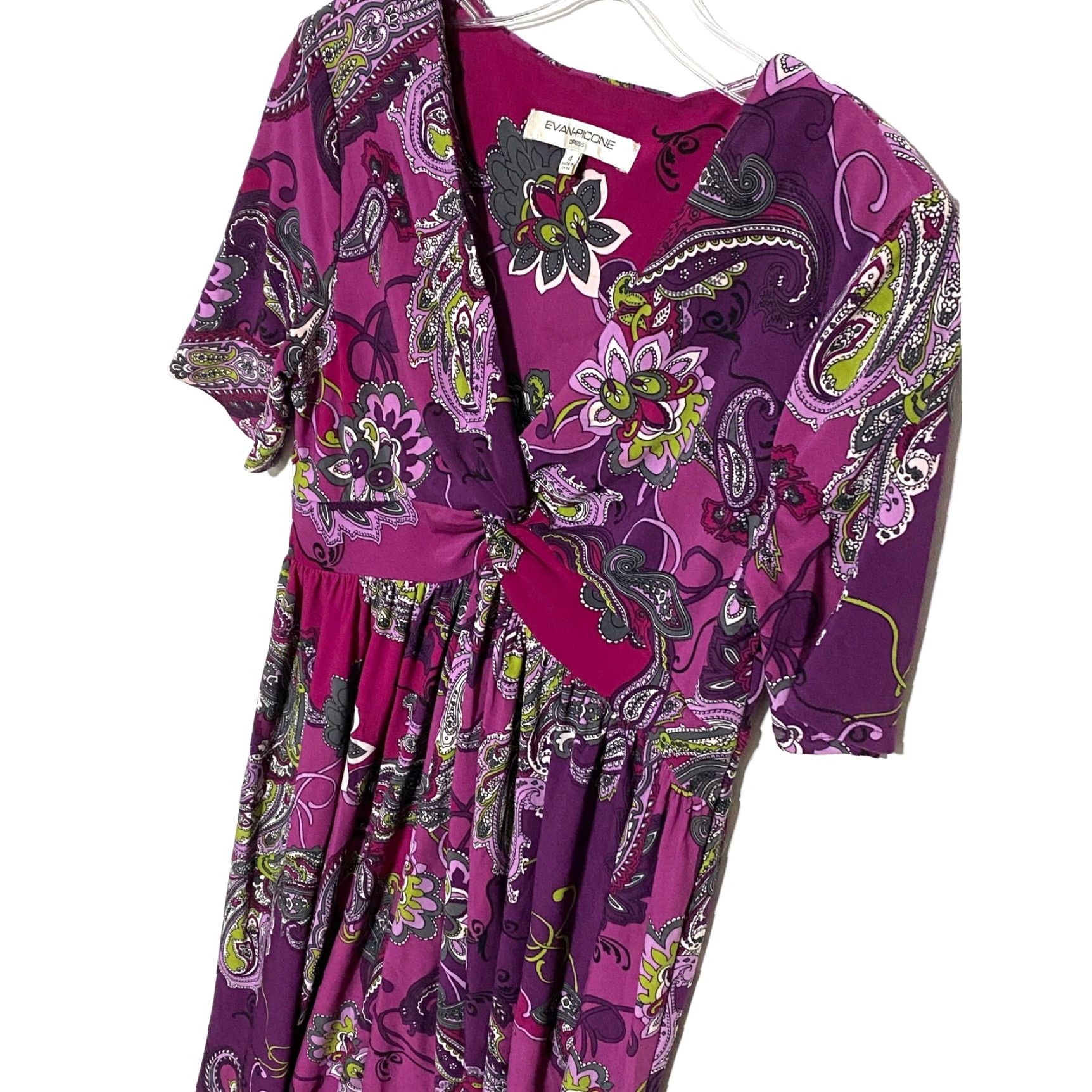 Evan Picone VINTAGE Evan Picone Paisley Purple Dress Midi Womens 4 Twist Front Boho Art 90s Womens Size S / US 4 / IT 40 - 4 Thumbnail