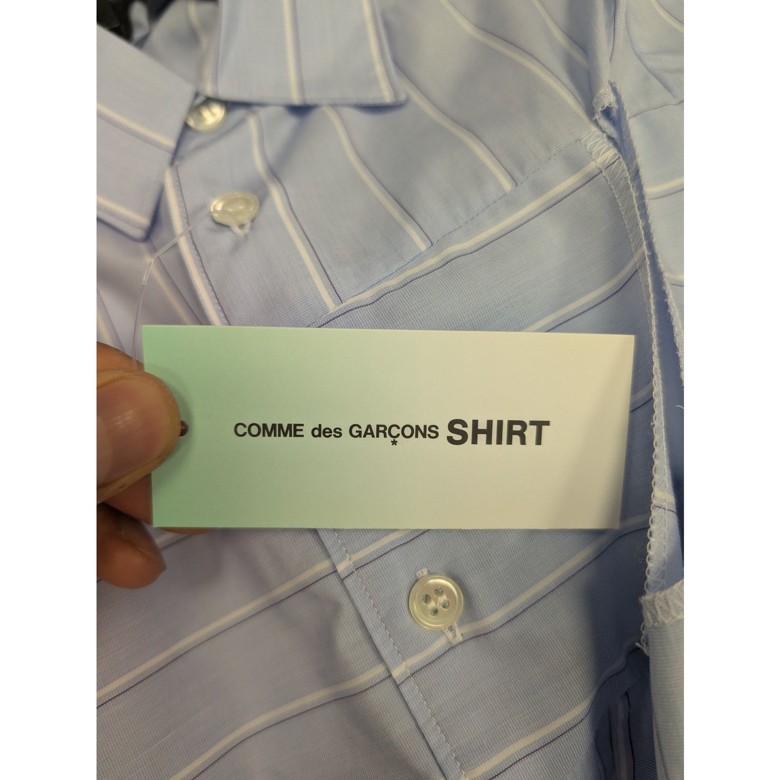 Comme des Garcons o1rshd1 Blue Cutout Patchwork Button Up Shirt in Light Blue Size US S / EU 44-46 / 1 - 16 Thumbnail