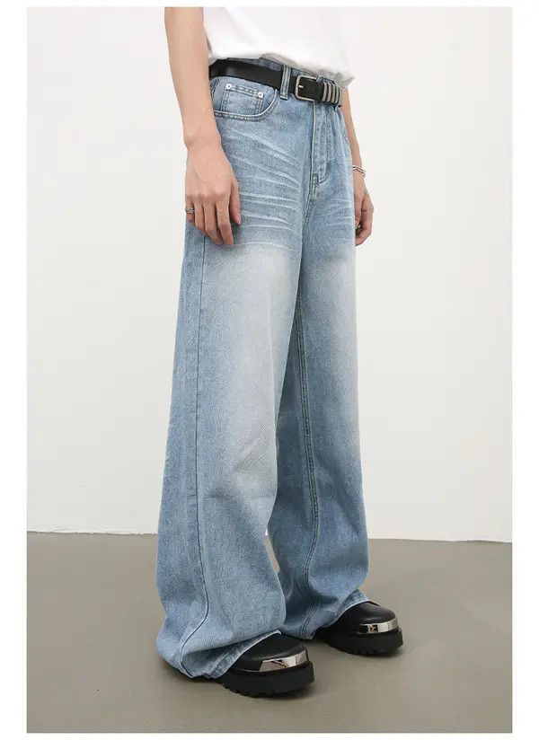 Japanese Brand light blue distressed washed straight jeans Size US 34 / EU 50 - 5 Thumbnail