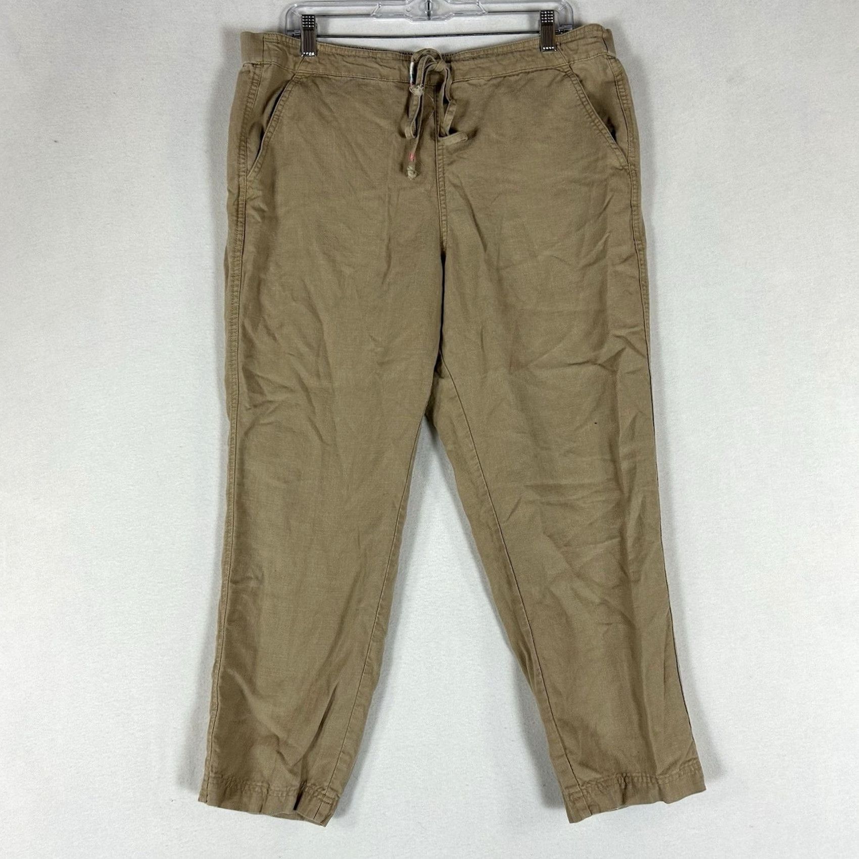 J.Crew J. Crew Linen Blend Casual Pants Womens Large Brown Tan Drawstring Yoga Gym Pants Size 36" / US 14 / IT 50 - 2 Thumbnail