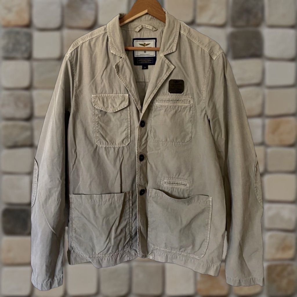 Aeronautica Militare VINTAGE Aeronautica Militare Jacket Mens Canvas Blazer Size 54 Beige Military style with Pockets Elbow Patch 54 Mens Jacket Size 54R - 1 Thumbnail