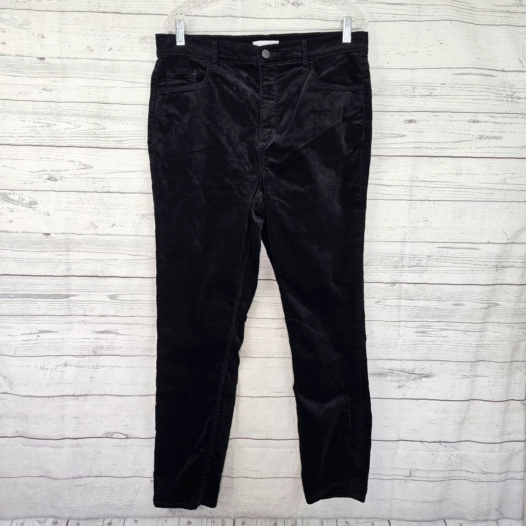 Loft VINTAGE LOFT Ann Taylor LOFT Womens Velvet Skinny Pants Sz 14 Solid Black High Rise Size 36" / US 14 / IT 50 - 2 Thumbnail