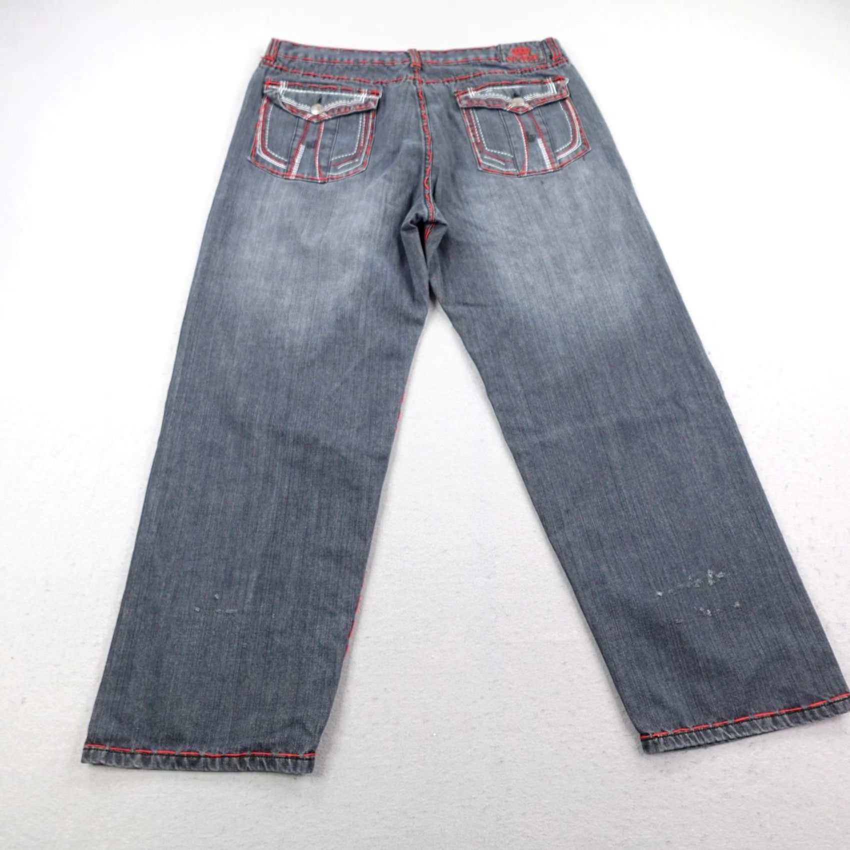 Vintage VINTAGE Old Skool Jeans Mens 42 Gray Embroidered Baggy Wide-Leg Distressed 32in Inseam Casual Mens Jeans Size US 42 / EU 58 - 4 Thumbnail