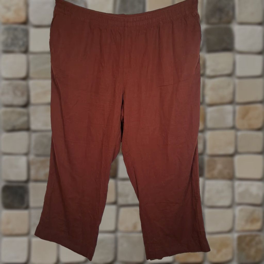Old Navy Old Navy Navy Wide Leg Pants Plus Size 3X High Rise Brown Linen Blend Comfort Old Navy Comfort Pockets Size 40" / US 18 - 1 Thumbnail