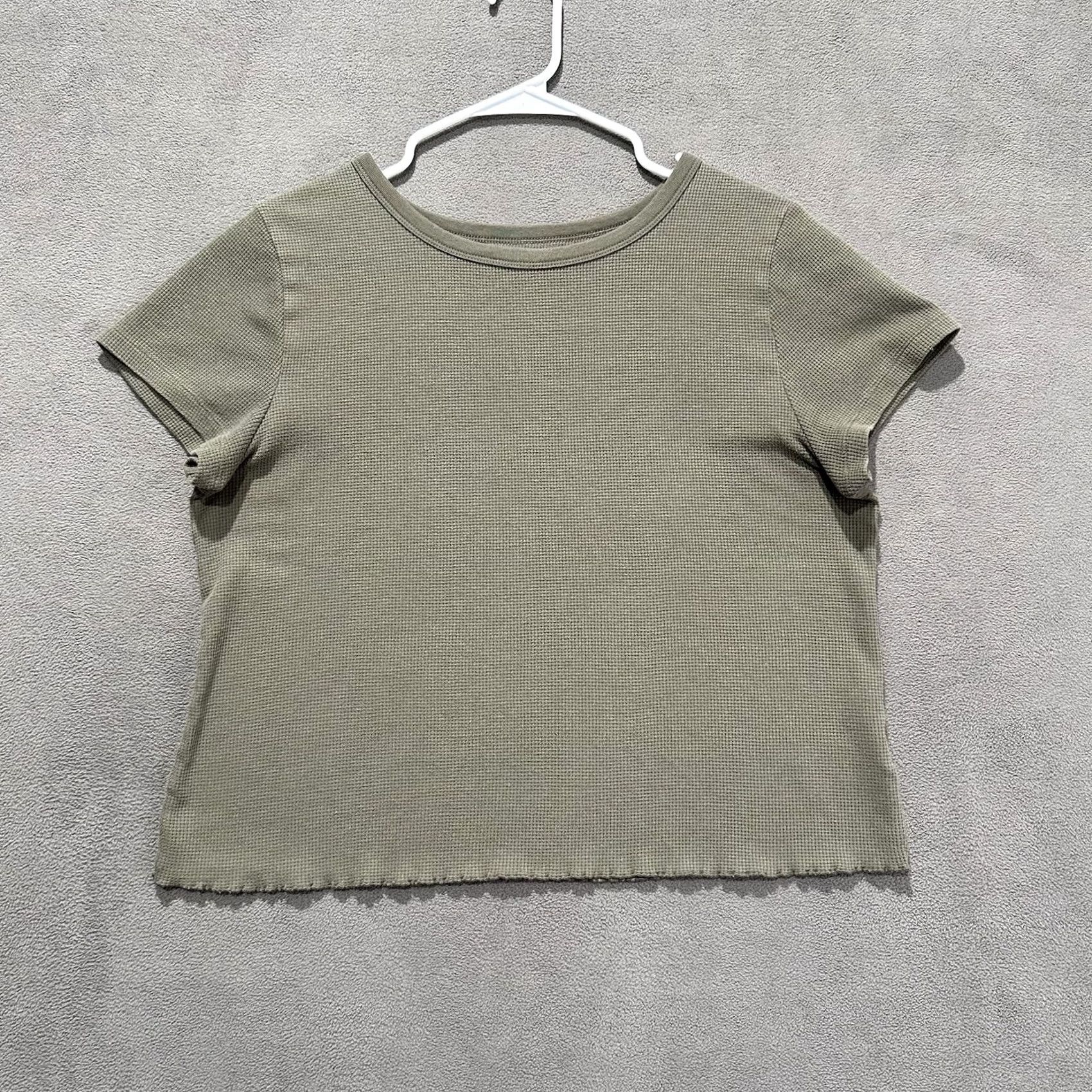 Old Navy Old Navy Shirt Women XL Green Lettuce-Edge Thermal-Knit Crop T-Shirt Lightweight Size XL / US 12-14 / IT 48-50 - 2 Thumbnail