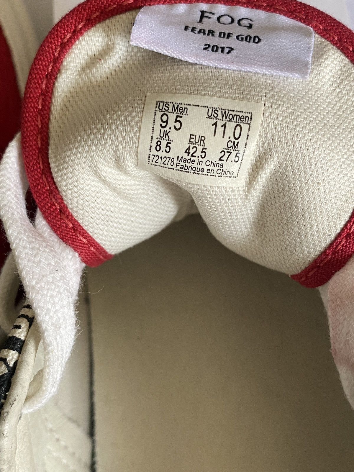 Fear of God × Vans Fear of God x Vans Era 95 DX Red Corduroy 9.5 - Gently Used Size US 9.5 / EU 42-43 - 10 Thumbnail