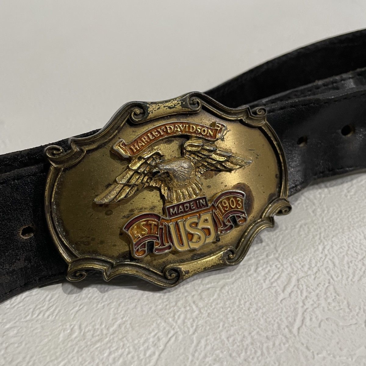 Harley Davidson Vintage 70s Harley Davidson leather belt Size ONE SIZE - 7 Thumbnail