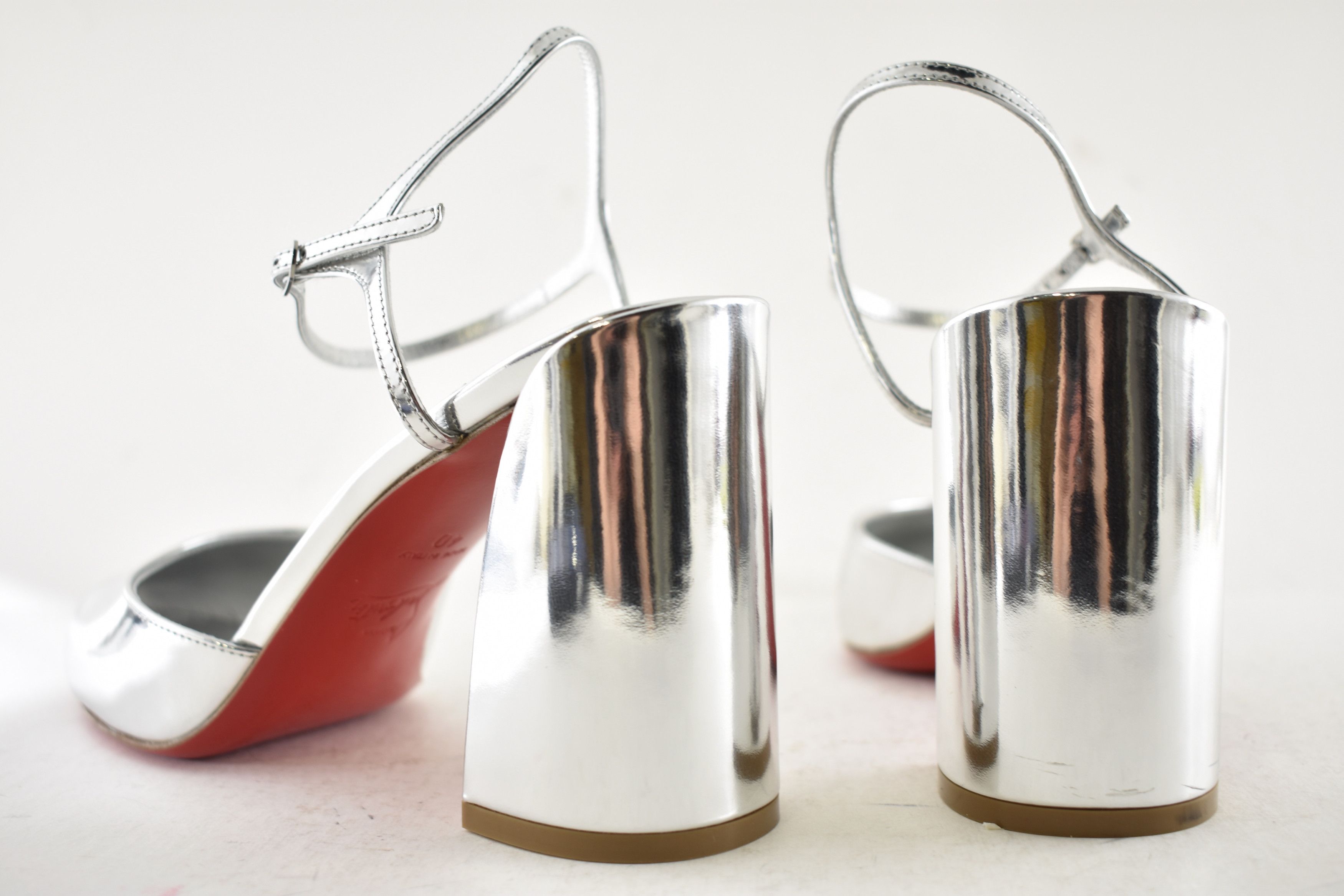 Christian Louboutin Jane Pump 85 Silver Leather Ankle Strap Block Heel Sandal 40 Size US 10 / IT 40 - 18 Thumbnail