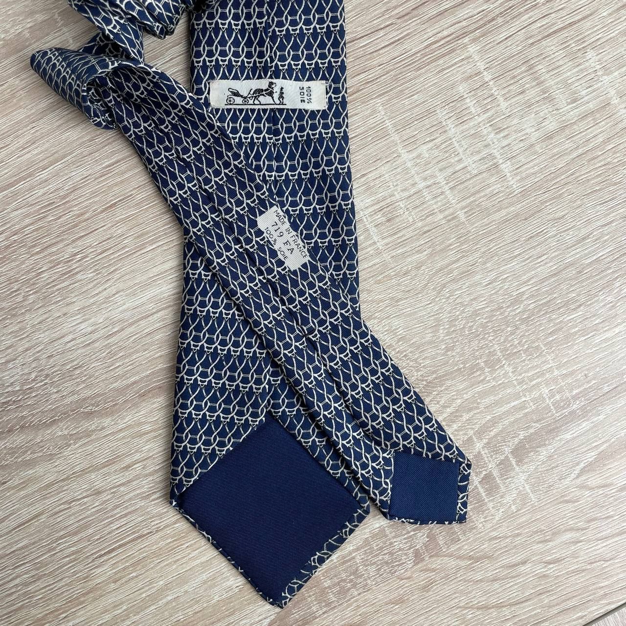 Hermes Hermes Paris Silk Tie 719 FA Chains Blue Size ONE SIZE - 4 Thumbnail
