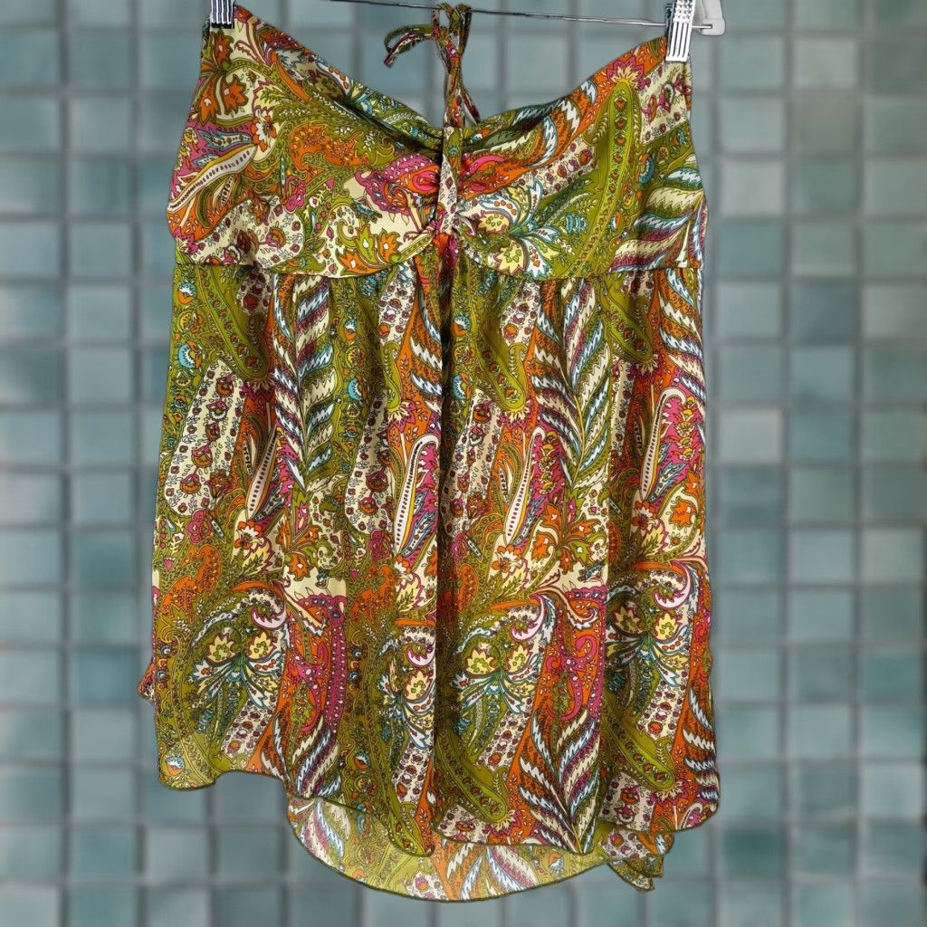 Vintage VINTAGE Ashley Stewart Top Halter Shirt Womens Size 22/24 Green Floral 1990s Casual Womens Size 3XL / US 20-22 - 1 Thumbnail