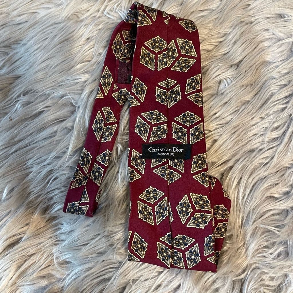 Christian Dior Monsieur Christian Dior Monsieur Burgundy Patterned Tie Size ONE SIZE - 1 Thumbnail