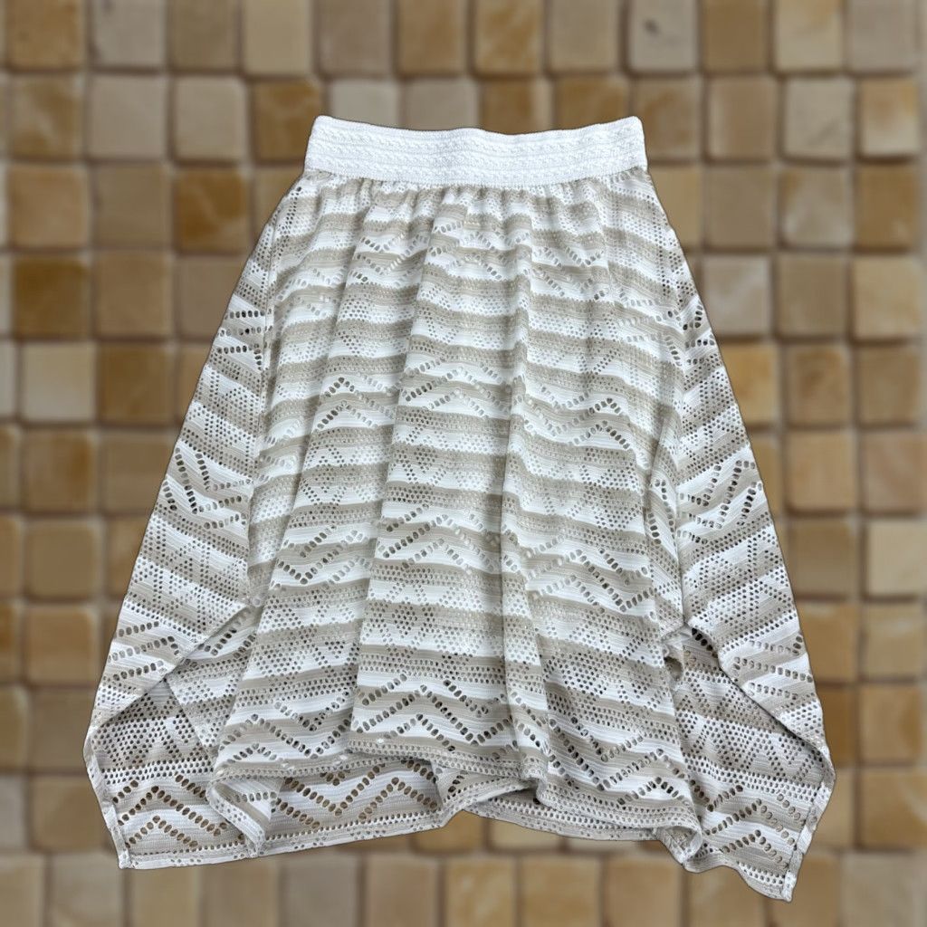 Vintage MAURICES Bohemian Crochet Bodycon Skirt Women's Medium Brown Knee Length Pull On Flare Size 32" / US 10 / IT 46 - 1 Thumbnail