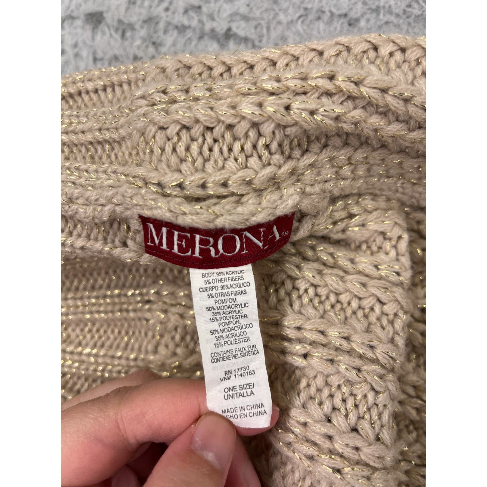 Merona Merona Beanie Toque Hat Adult Women One Size Beige Gold Knit Acrylic Blend Winter Ski Embroidered Logo Beanie Women Ski Theme Vintage: No Size ONE SIZE - 7 Thumbnail