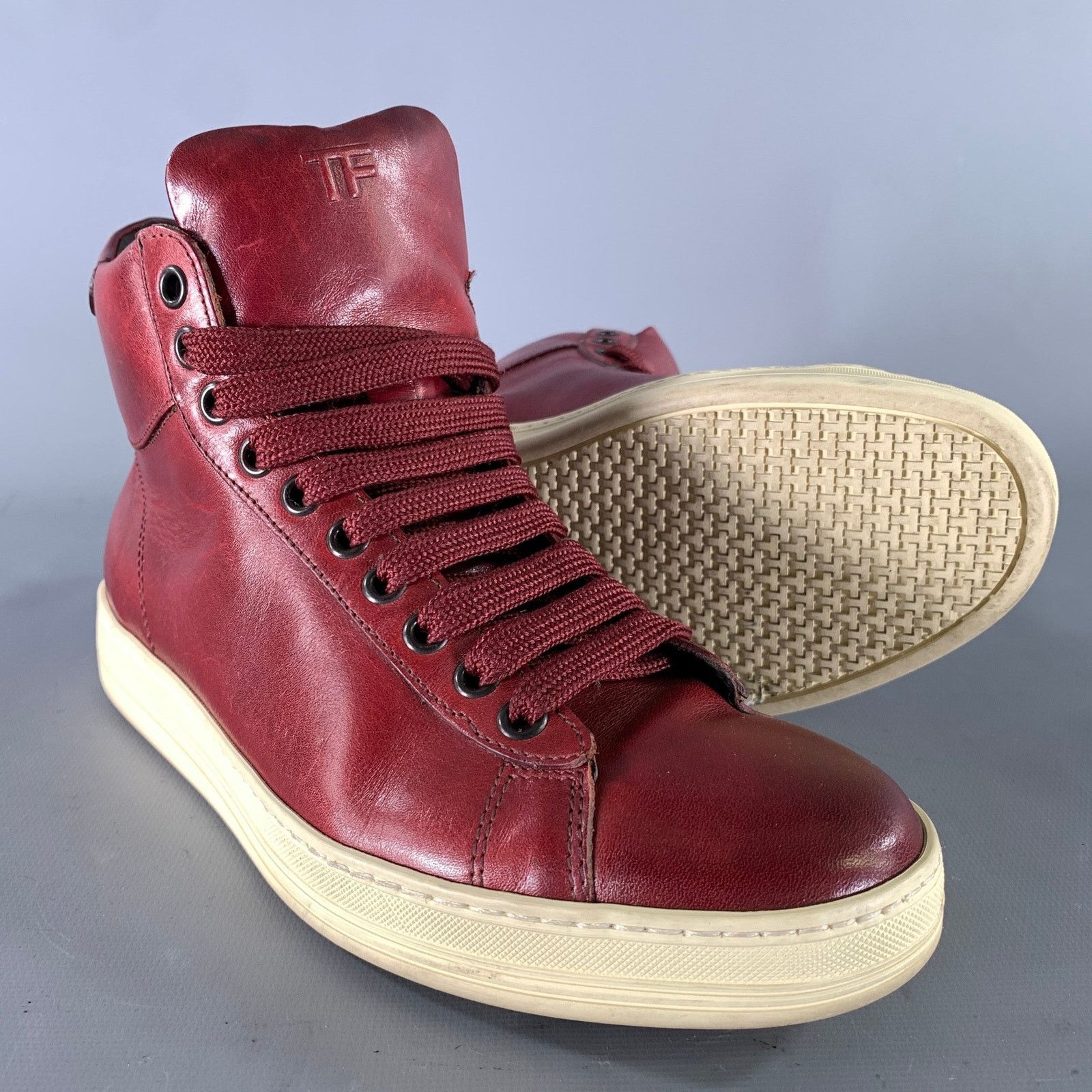 Tom Ford TOM FORD Size 6.5 Burgundy Leather High Top Sneakers Size US 6.5 / EU 39-40 - 5 Thumbnail