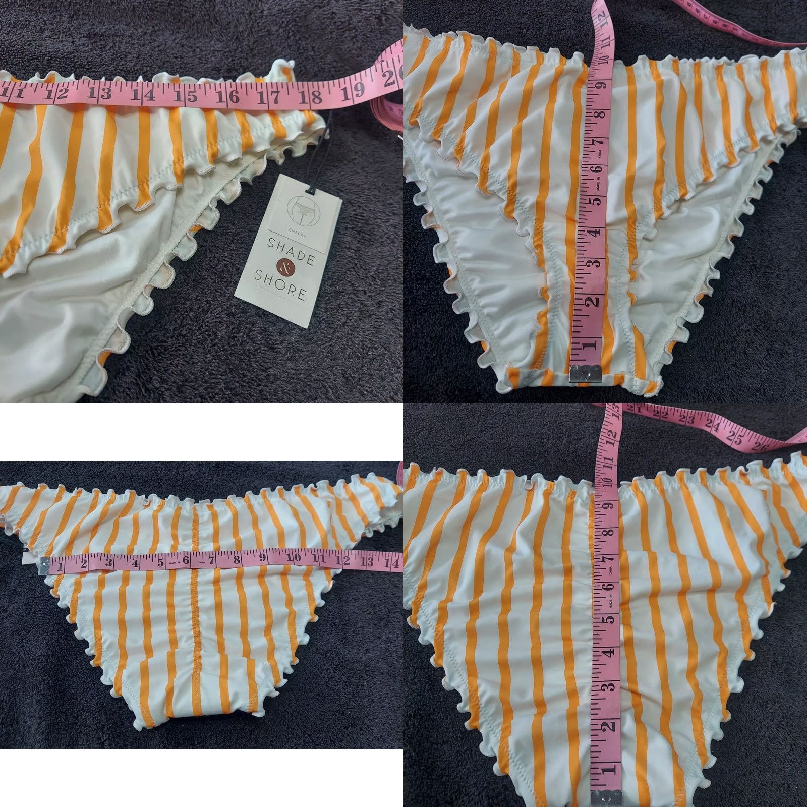 Vintage Shade & Shore Womens XL Orange White Stripe Bikini Bottoms Swimwear Size 40" / US 18 - 8 Thumbnail