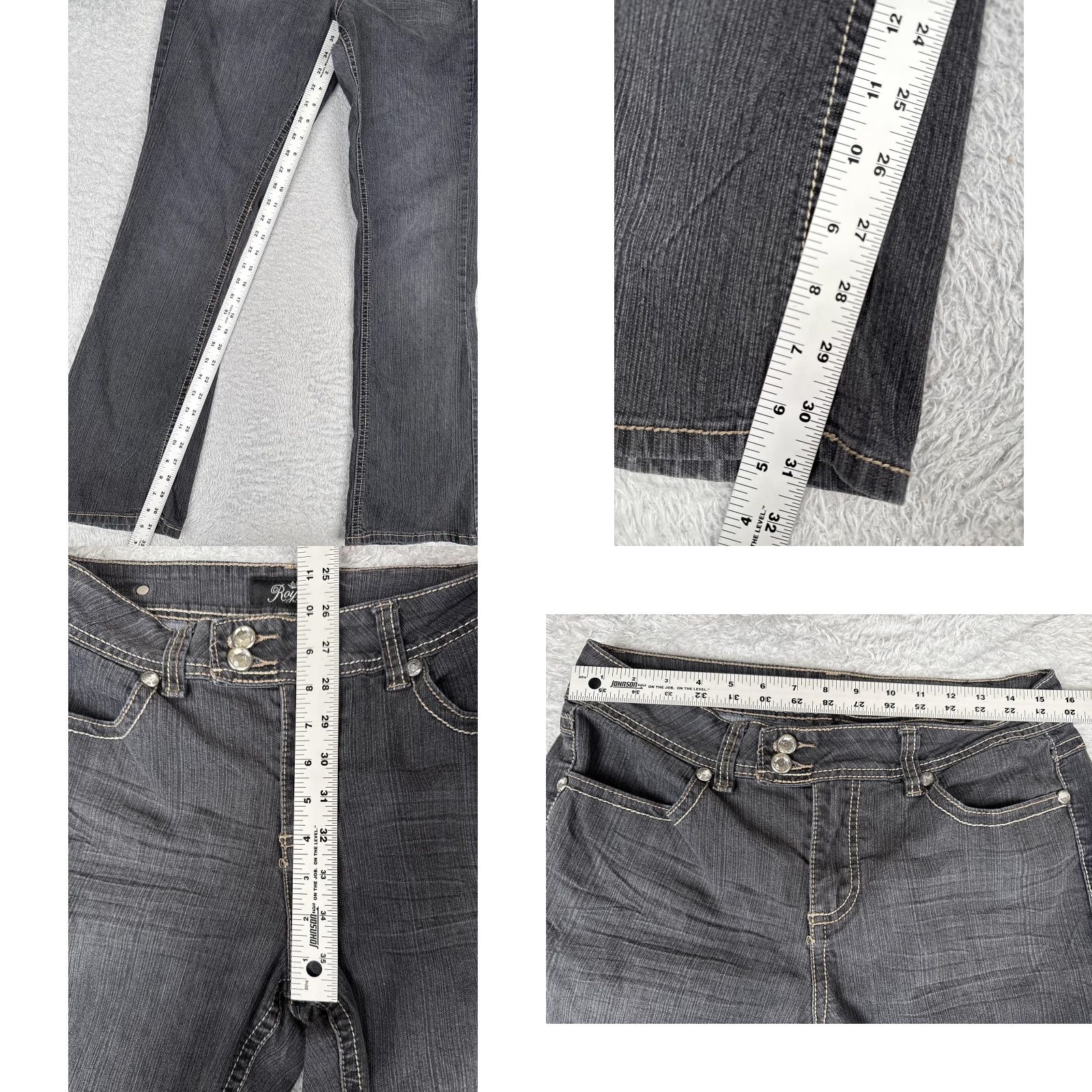 Vintage YMI Royalty Jeans Womens 10 Mid Rise Straight Charcoal Wash Rhinestone 30x32 Size 32" / US 10 / IT 46 - 8 Thumbnail