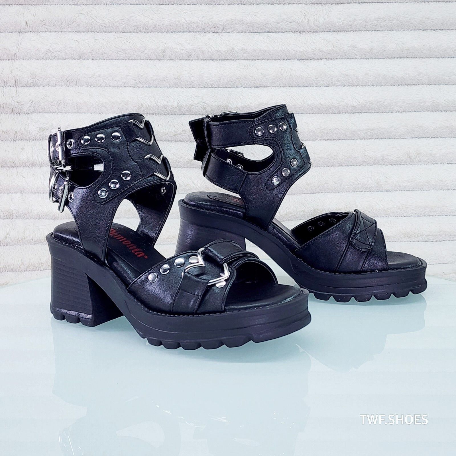 DEMONIA Bratty Block Heel Goth Punk Platform Sandals In Hou