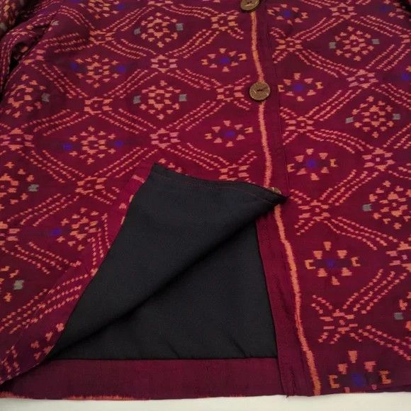 Other Boxy Jacket Women Burgundy Coconut Wood Buttons Boho Earthy Size M / US 6-8 / IT 42-44 - 6 Thumbnail