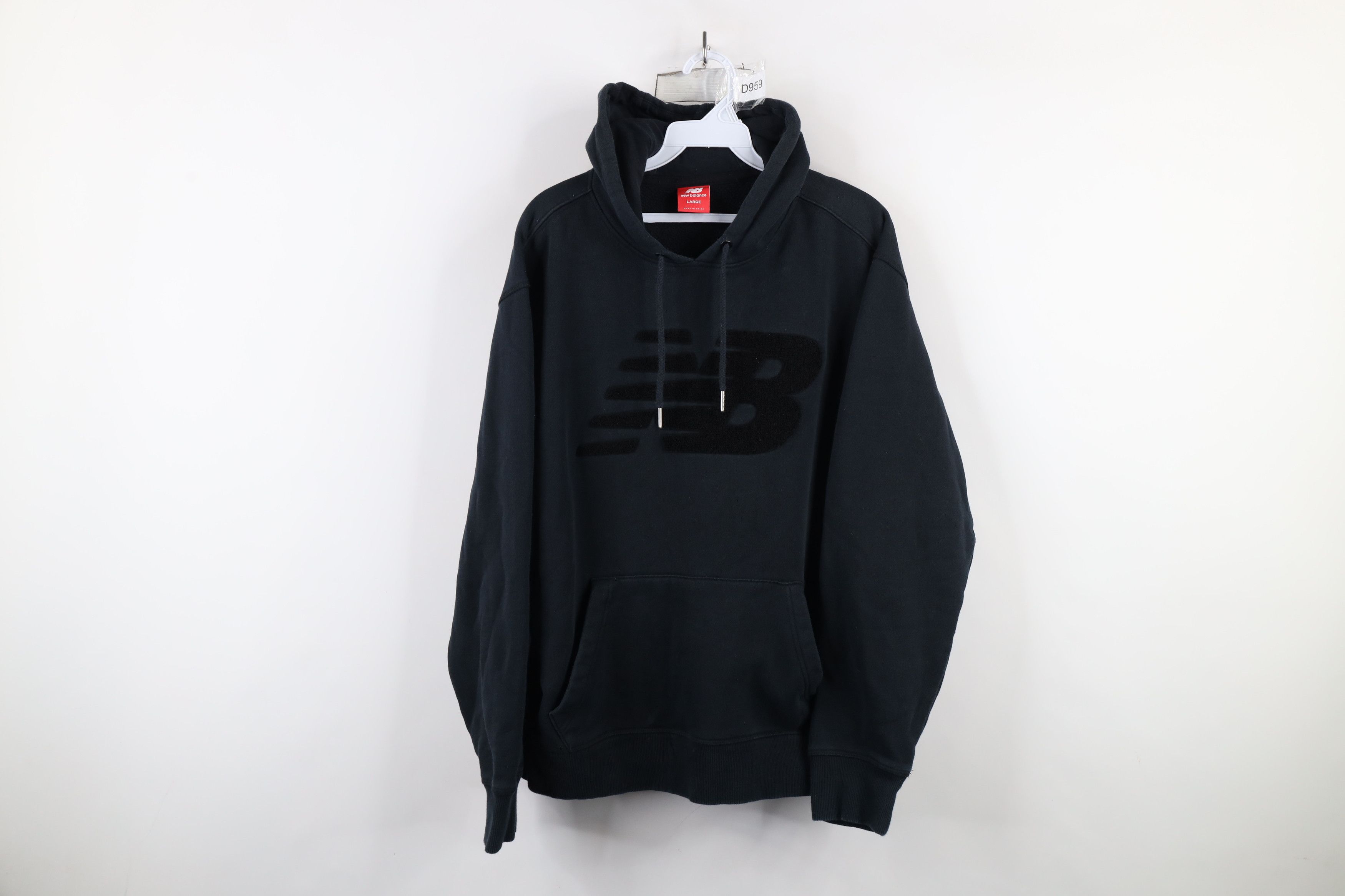 New Balance × Vintage Vintage Y2K New Balance Felt Logo Hoodie Sweatshirt Black Size L / US 10 / IT 46 - 1 Thumbnail