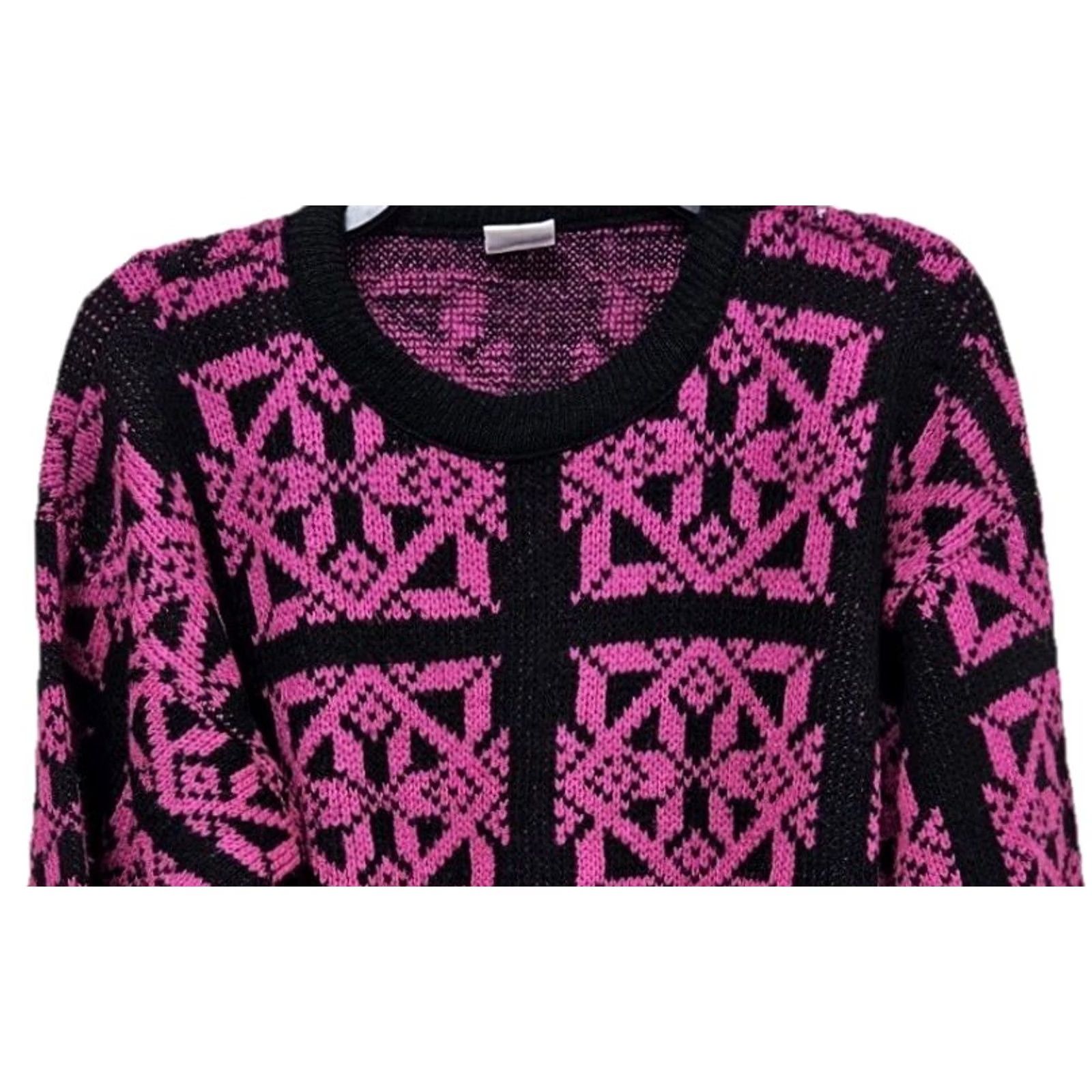 Vintage VINTAGE Palmetto's Geometric Knit Pullover Sweater Women Small Pink 80s Graphic Print Crew Neck Long Sleeve - Mens? Size S / US 4 / IT 40 - 2 Thumbnail