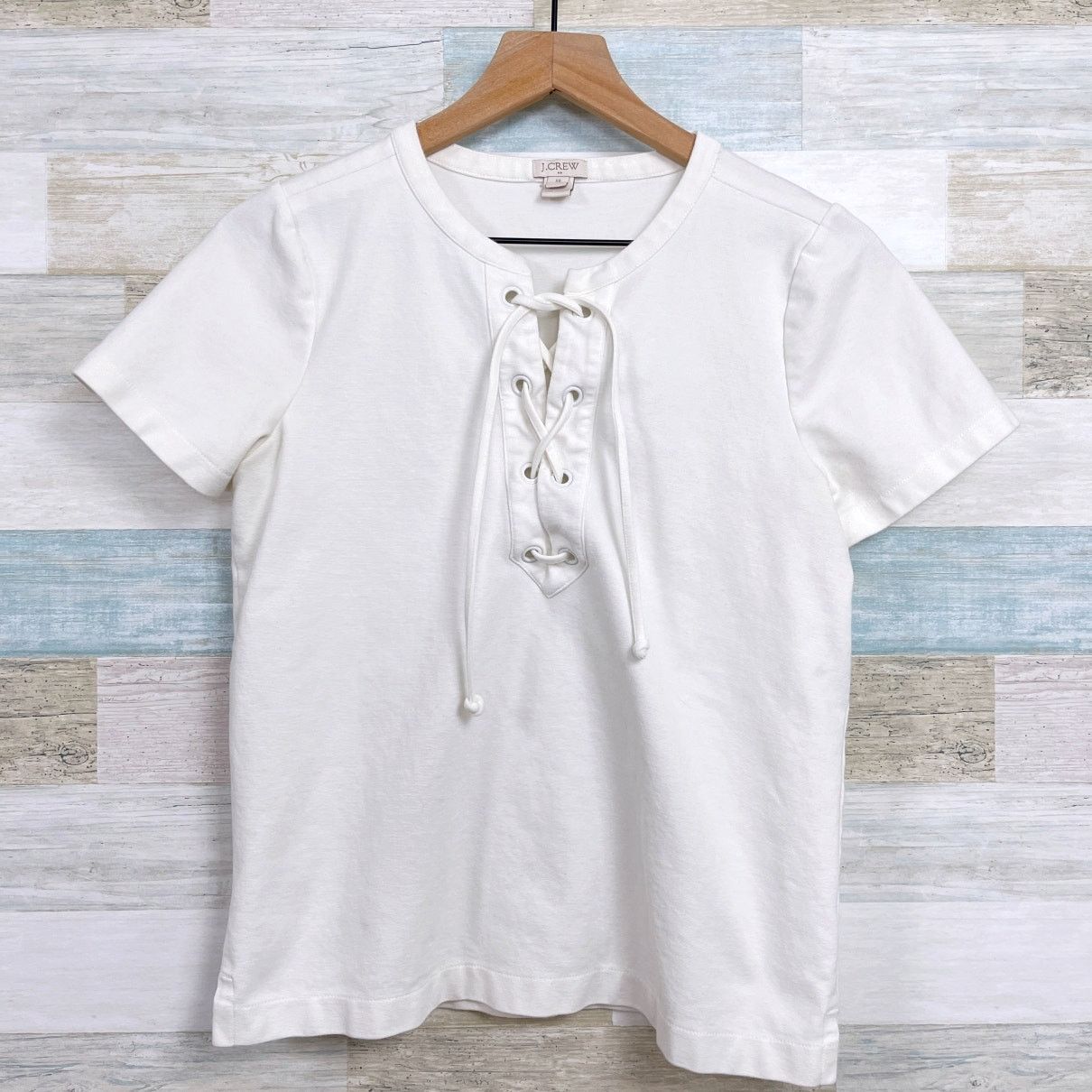 J.Crew J Crew Lace Up Boxy Tee Ivory Off White Short Sleeve XS Size XS / US 0-2 / IT 36-38 - 1 Thumbnail