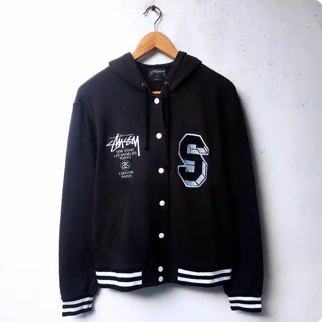 image of Stussy World Tour Varsity Hoodie in Black White, Men's (Size Small)