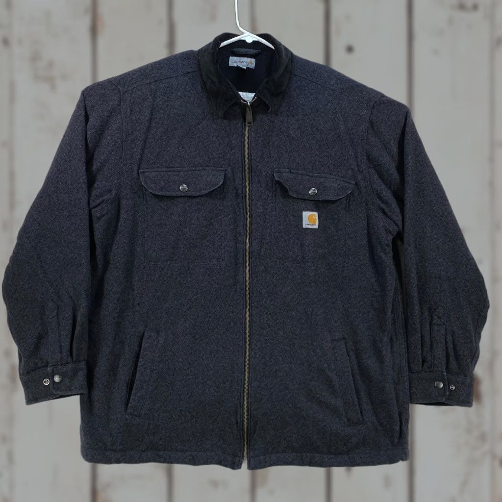 Carhartt VINTAGE Carhartt Men XL Black Pawnee Fleece Lined Shirt Jacket Full Zip Workwear Outdoor Size US XL / EU 56 / 4 - 1 Thumbnail
