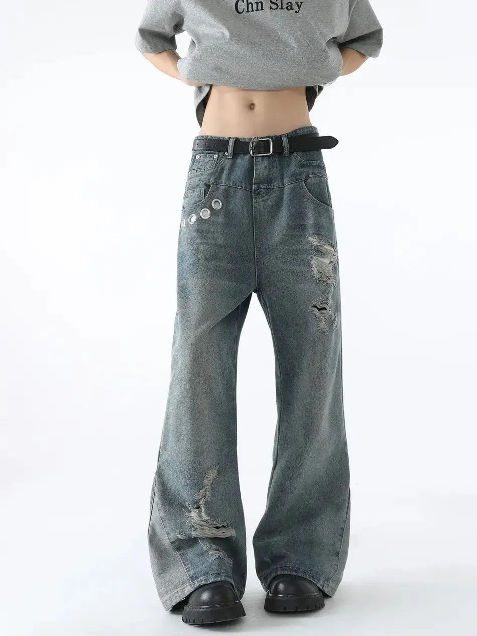 Japanese Brand Retro loose ripped patchwork jeans Size US 32 / EU 48 - 2 Thumbnail