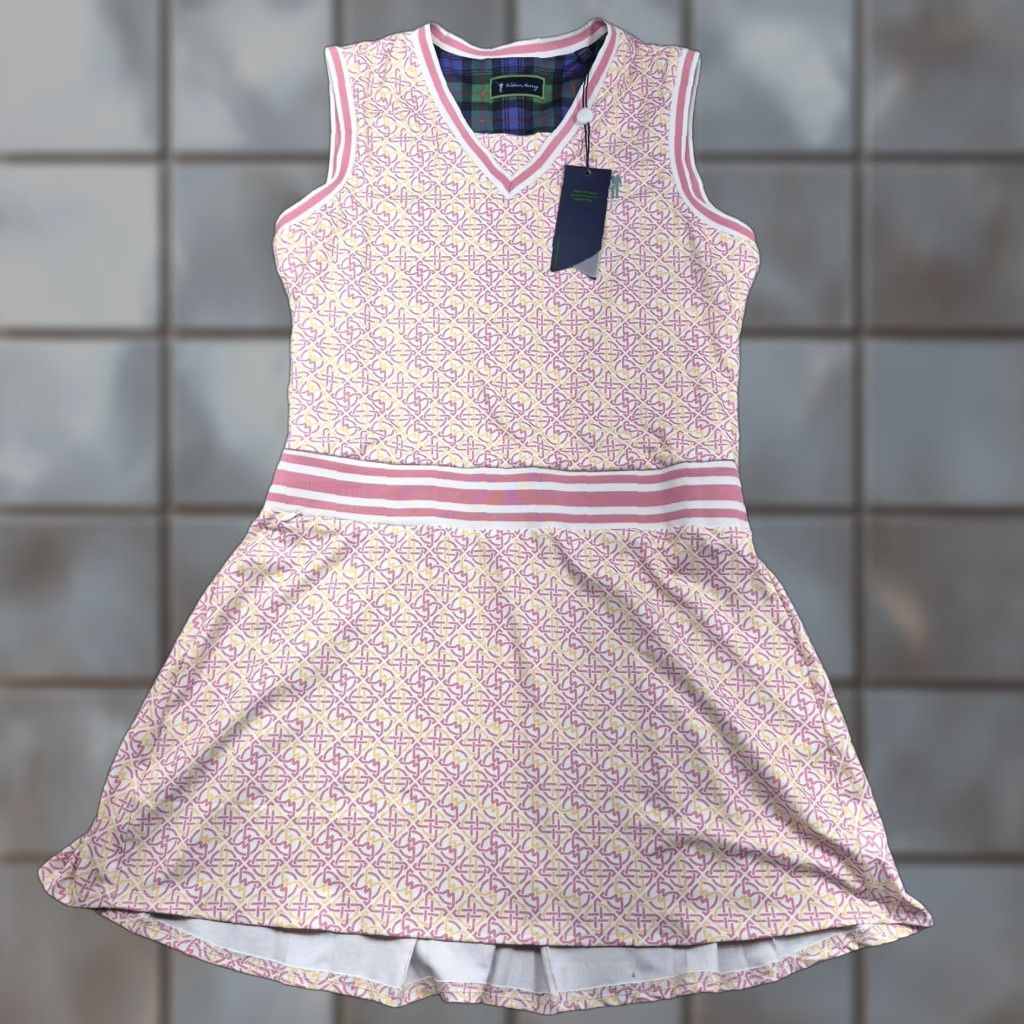 William Murray Dress Womens Medium Pink Geometric Tank Golf V Neck Fit & Flare