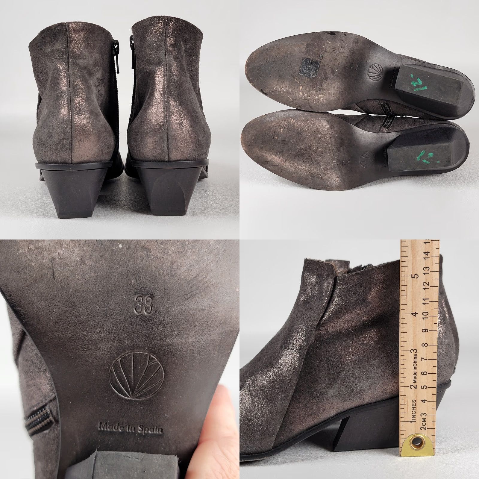 Vintage Coclico Bronze Leather Ankle Boots Women 38 Leather Western Block Heel Zip Size US 6 / IT 36 - 8 Thumbnail