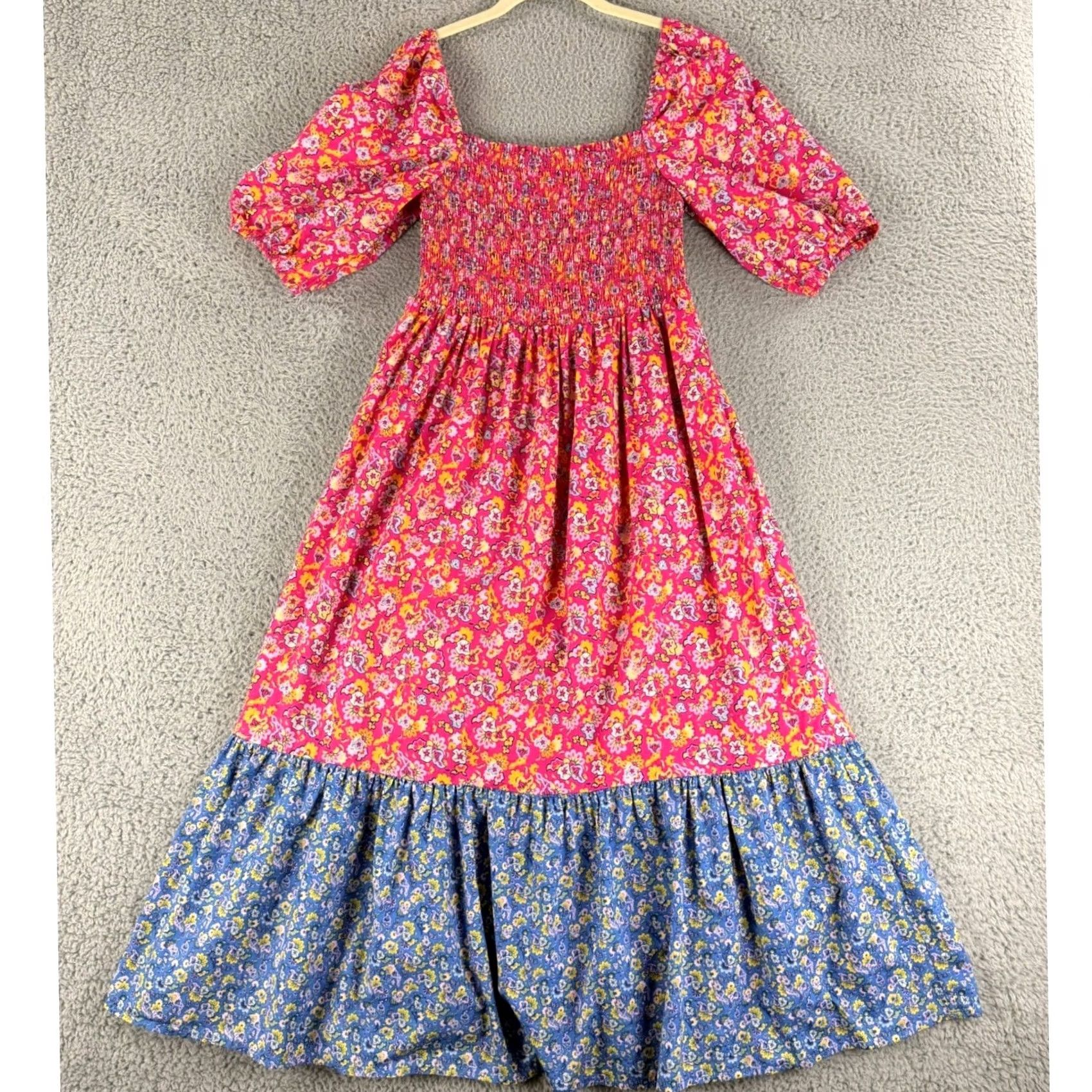 Vintage House of Harlow 1960 Dress Womens Medium Pink Floral Smocked Puff Sleeve Midi Shirt? Size M / US 6-8 / IT 42-44 - 2 Thumbnail