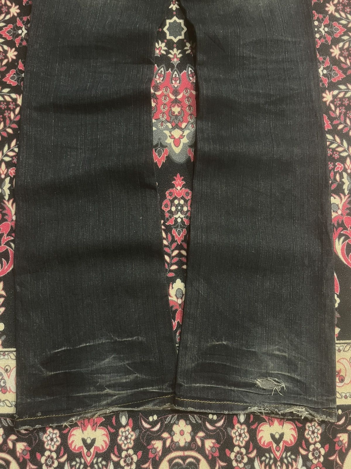14th Addiction Japanese Custom Culture Dark Washed Distressed Flare Jeans Size US 30 / EU 46 - 10 Thumbnail