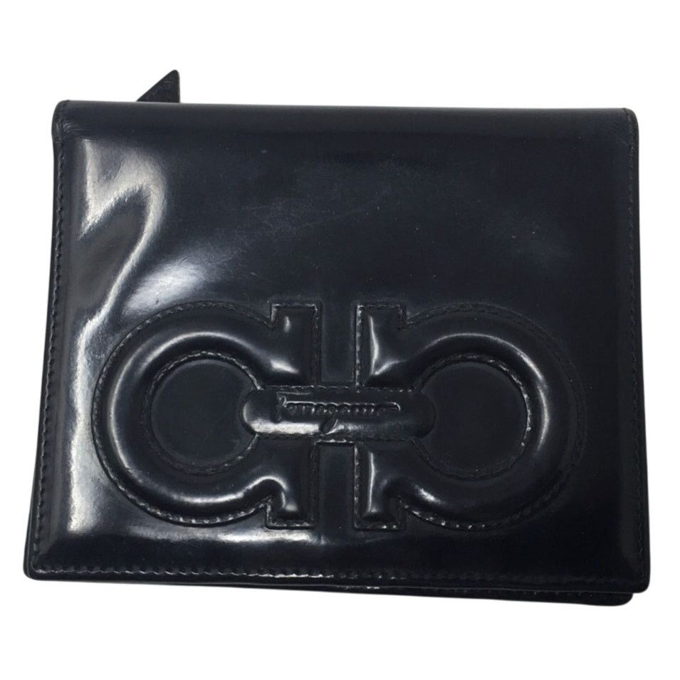 Salvatore Ferragamo Ferragamo Bi-fold Wallet - Double Gancini Enamel Black Size ONE SIZE - 1 Thumbnail