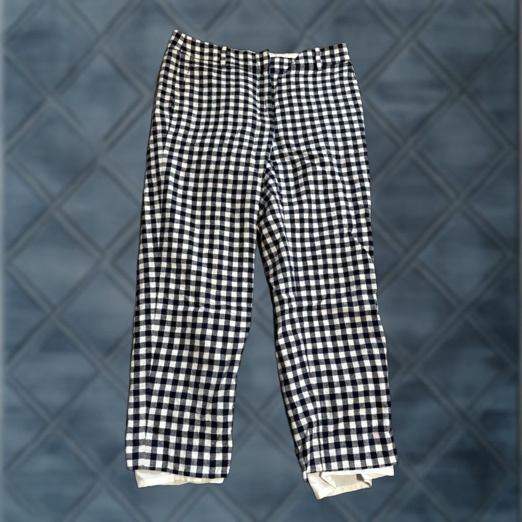 J.Crew J Crew Pants Womens 4 Navy Blue White Check Linen Blend Lined Flat Front Size 27" / US 4 / IT 40 - 1 Thumbnail