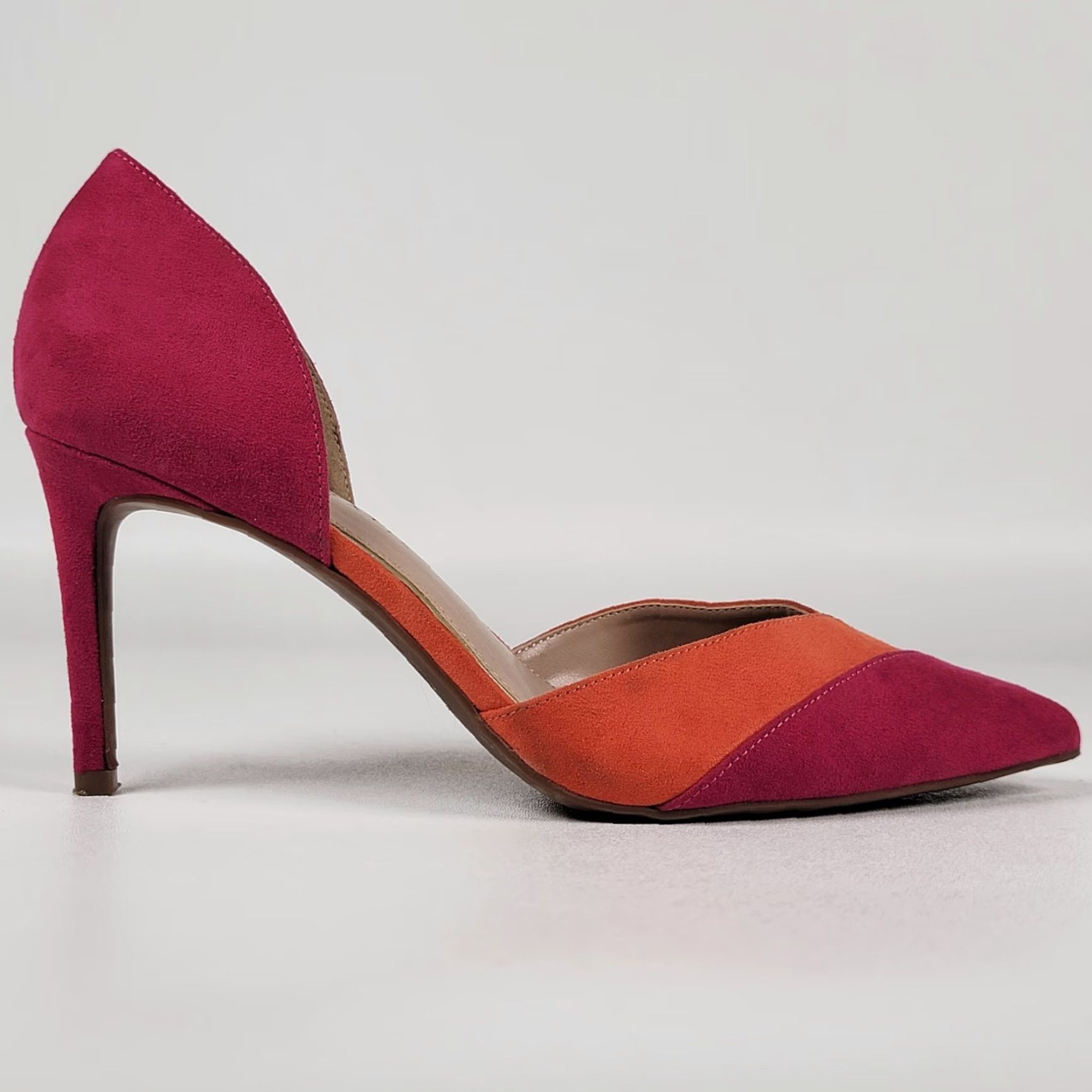 Vintage Kelly And Katie Suede 9.5 M 2 Tone Textile Heels Pump Womens Shoes Fuschia Orange Stiletto Pointed Toe Slip On Size US 10 / IT 40 - 4 Thumbnail
