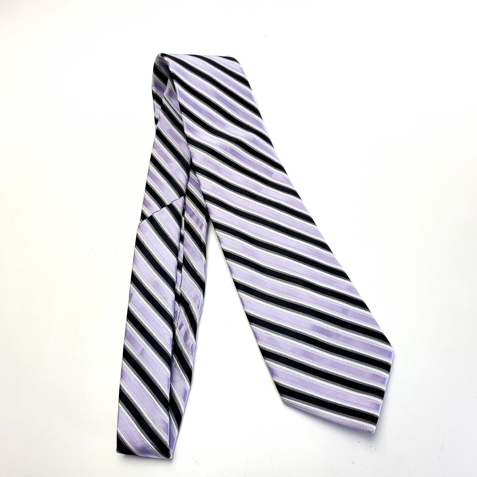 Designer Laurant Bennet Milano Purple Black Striped Woven Microfiber Size ONE SIZE - 6 Thumbnail