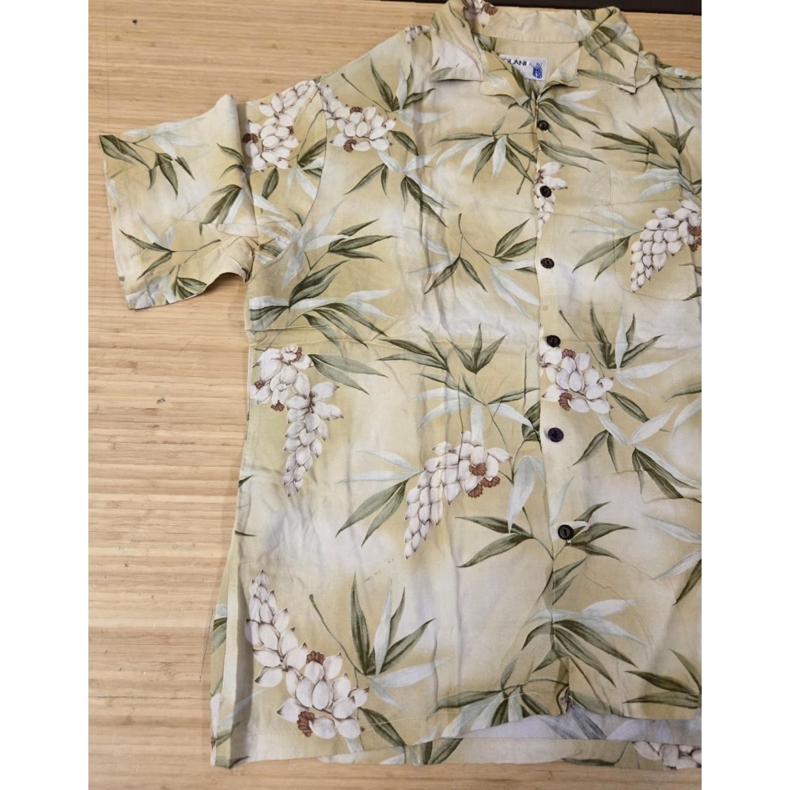 IOLANI Iolani Hawaii Shirt Mens Large Beige Green Hawaiian Aloha Camp Button Up Bamboo Shirt Size US L / EU 52-54 / 3 - 3 Thumbnail